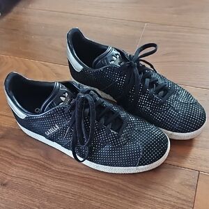 Adidas Black and SILVER Polka Dot GAZELLE Sneakers